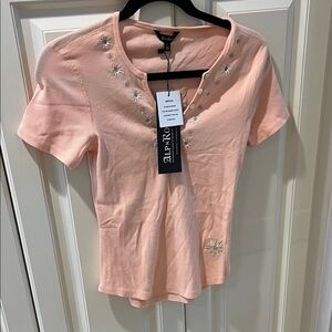 Alp N Rock Peach Embroidered Short Sleeve Tee XS